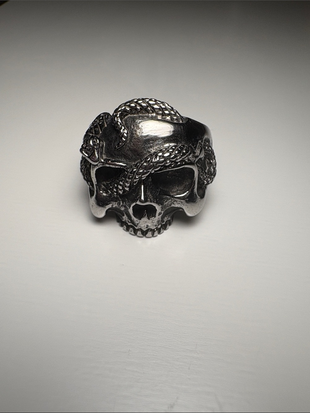 Sterling Silver Skull Snake Ring - Men's Accessory